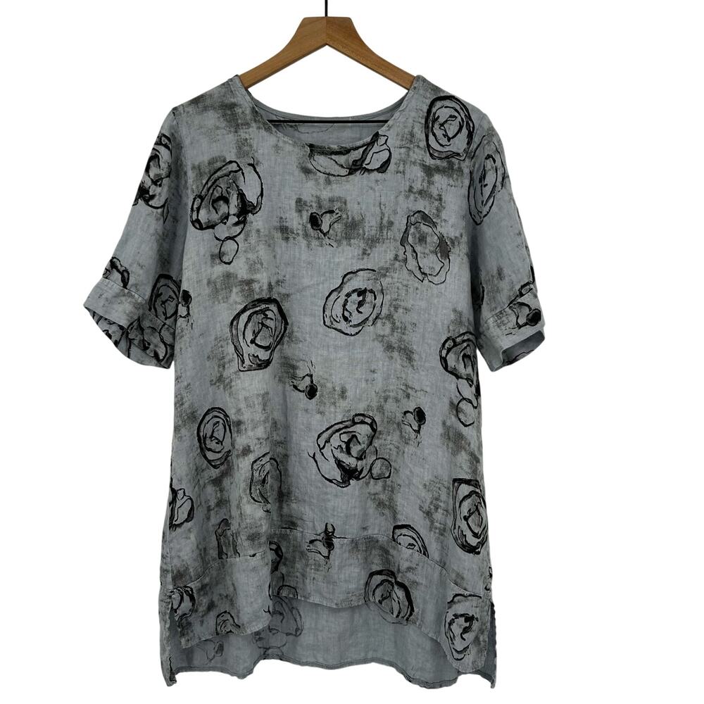 Italian Linen European Style Dress Blue Sz M Artsy Lagenlook Tunic Relaxed Fit